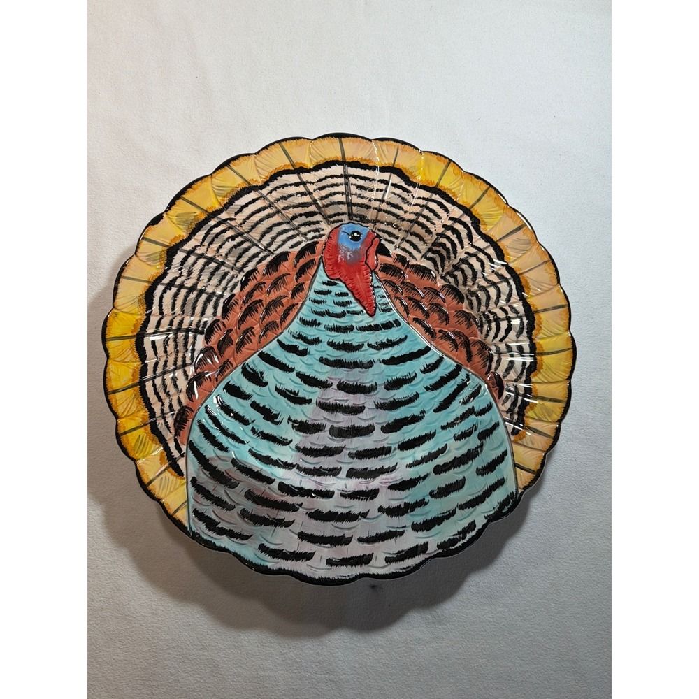 Handcrafted Ceramic Turkey Serving Platter 14.5 Inch Thanksgiving Holiday Plate